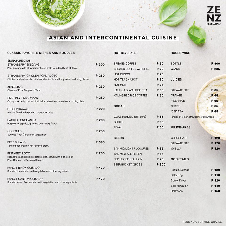 Our F&B outlets menu 📍Zenz Bar... - Mines View Park Hotel | Facebook
