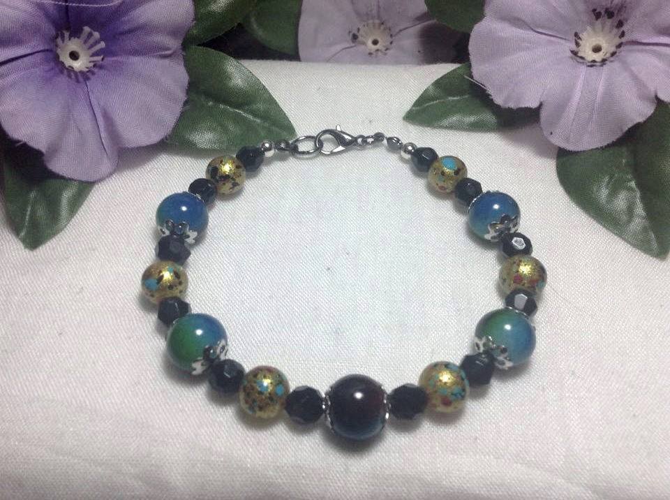 Bracelet Vintage Perles Noires Facettées Et Argentées - Bijou Fantaisie Unisexe