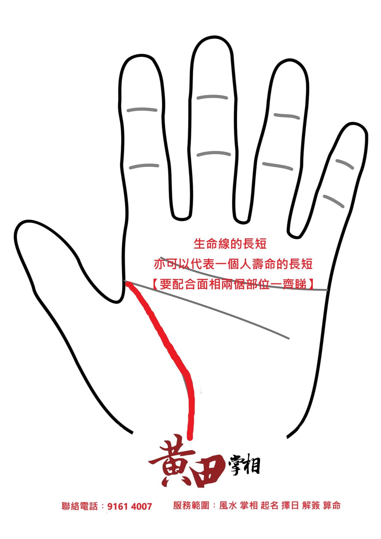 黃田風水命理 - 手生命線的長短 【#代填寫太歲表 #提供服務包括 #掌相 #風水 #算命 #改名 #擇日 #解簽... | Facebook