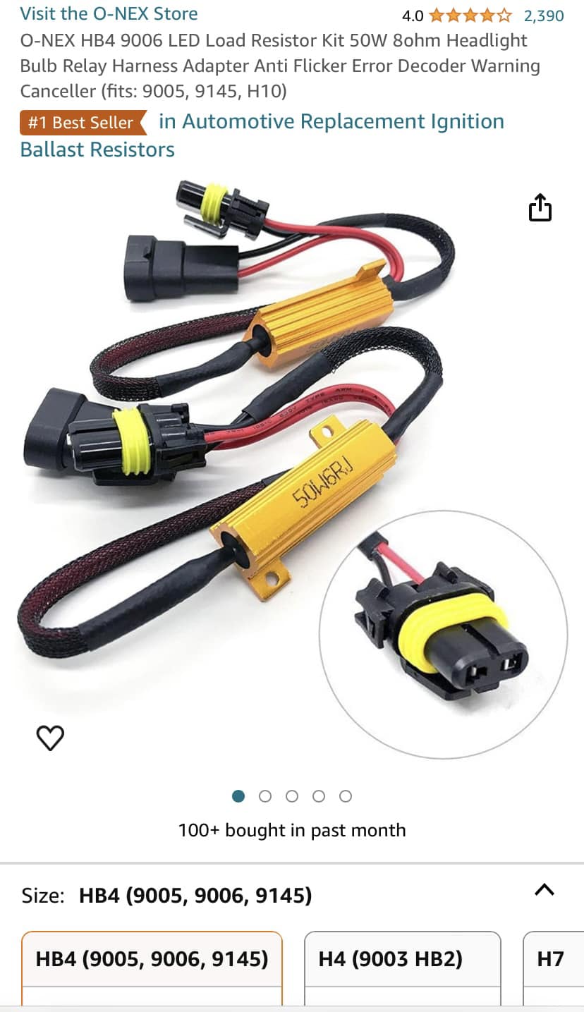 2-Pack H7 LED Load Resistors - 50W 6 Ohm Kit To Fix Hyper Flash & Error Codes After LED Bulb Upgrade