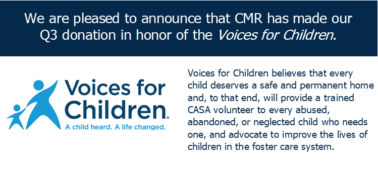 CMR - We are pleased to announce that CMR has made our Q3 donation in ...