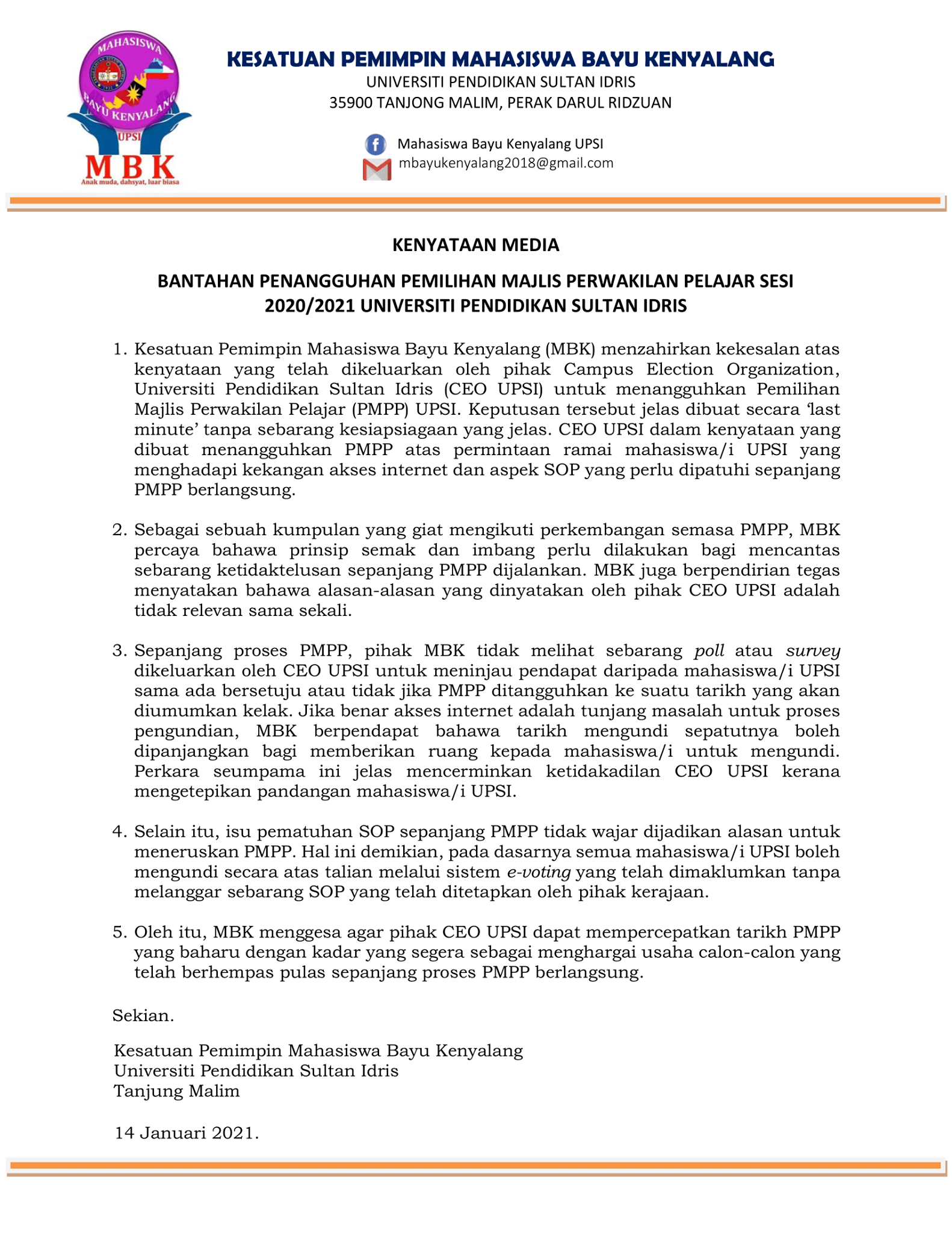 Mahasiswa Bayu Kenyalang Upsi M B K Photos Facebook