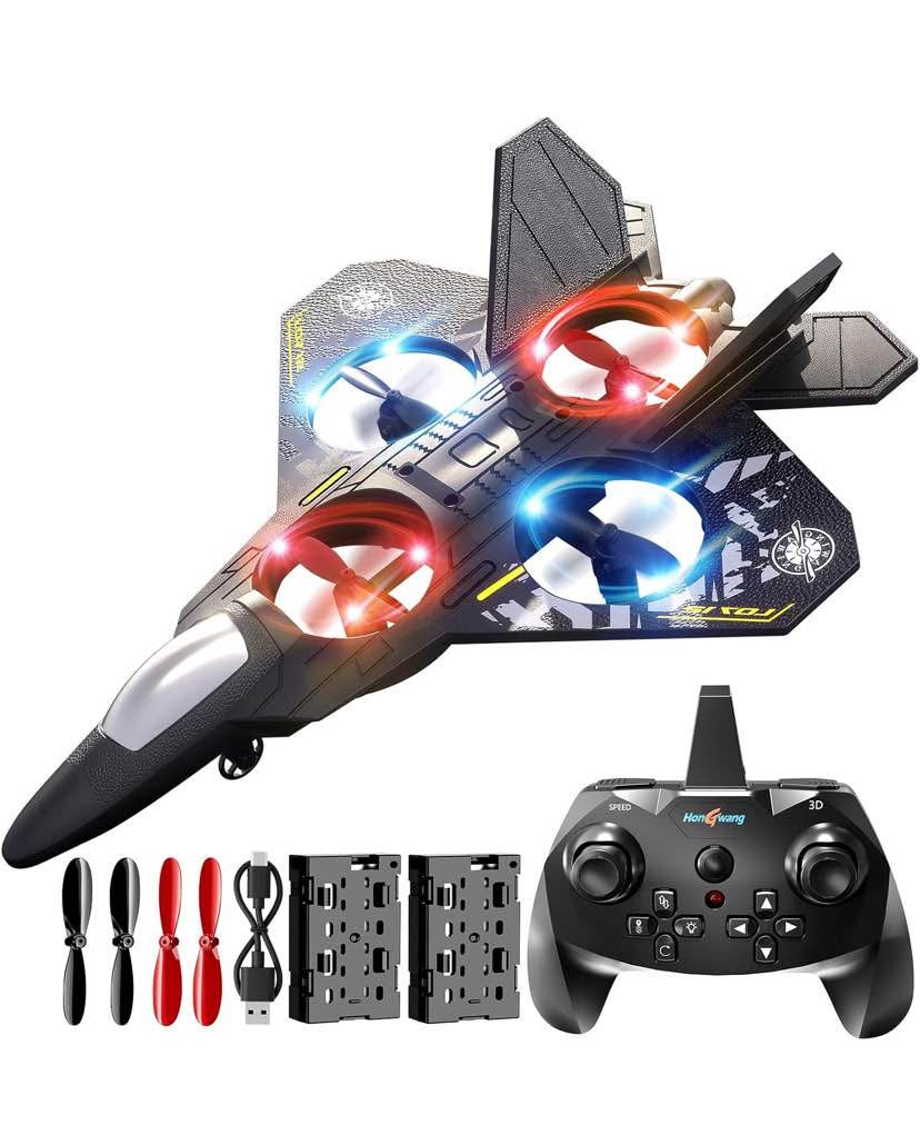 Foam RC Airplane For Kids – Remote Control Fighter Jet With LED Lights, 360° Flips, Gravity Sensing, Indoor/Outdoor