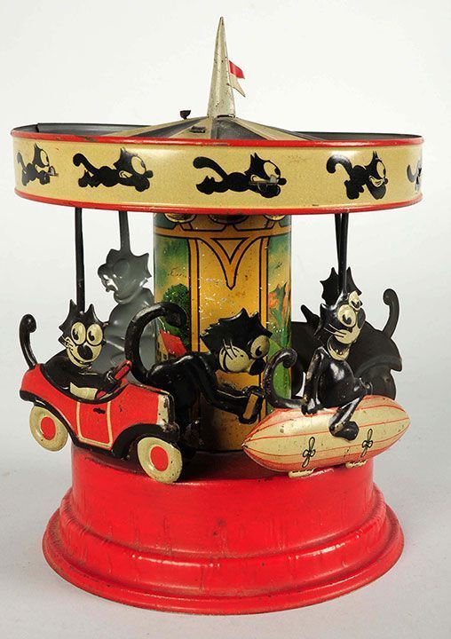 Rare 1920s Gunthermann Felix the Cat tin wind-up carousel toy