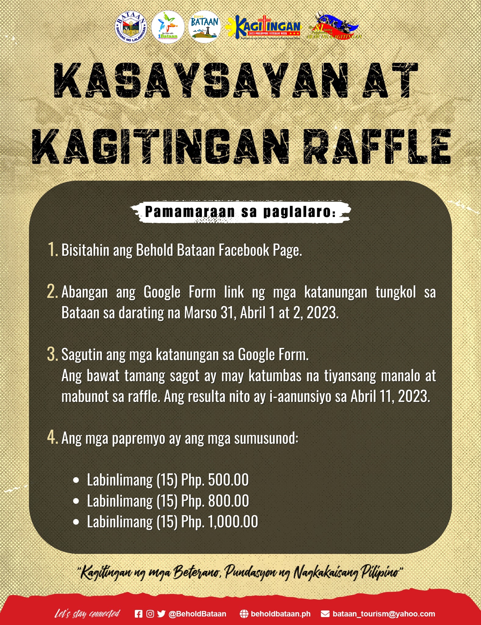 Behold - Halina at lumahok sa Kasaysayan at Kagitingan Raffle ...