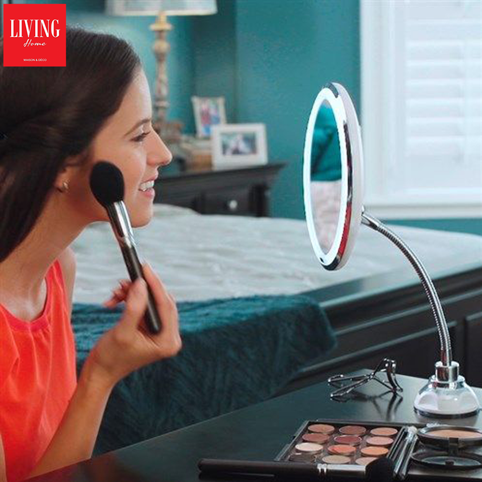 Lipeed Miroir Grossissant 10x Flexible Avec Lumière LED - Miroir De Maquillage Pivotant 360°, Éclairé Pour Maison Et Voyage