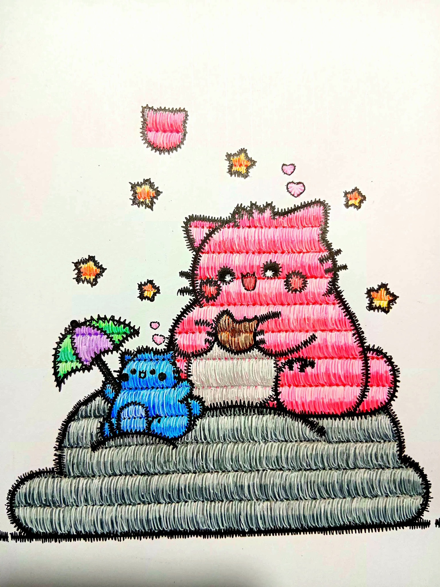 Trying embroidery effect with Pembe the pink cat book