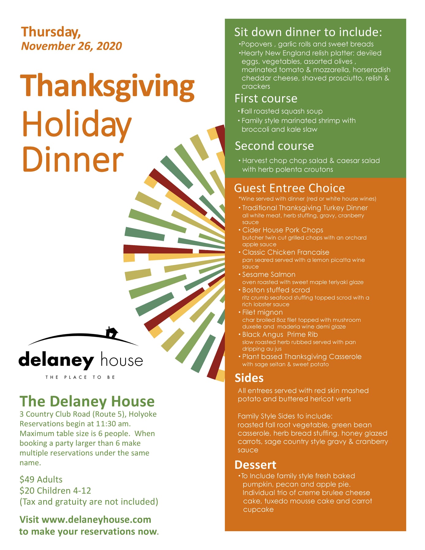THANKSGIVING DAY RESERVATIONS ARE NOW... - The Delaney House | Facebook