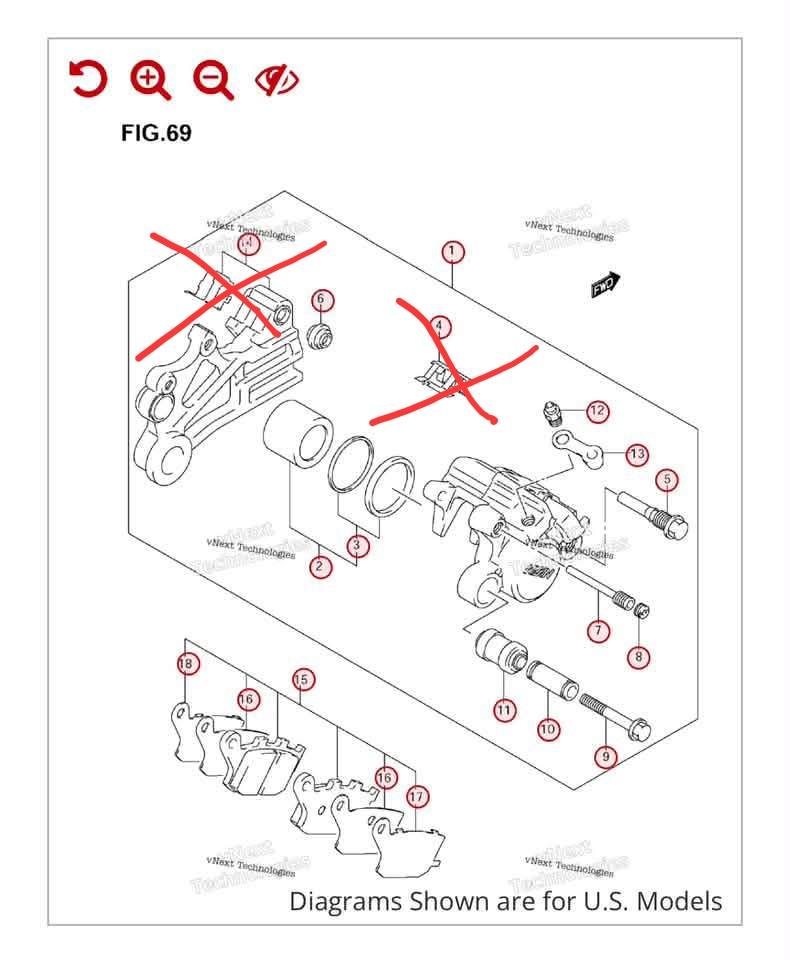 What rear brake caliper setup works for Suzuki Vinson 500