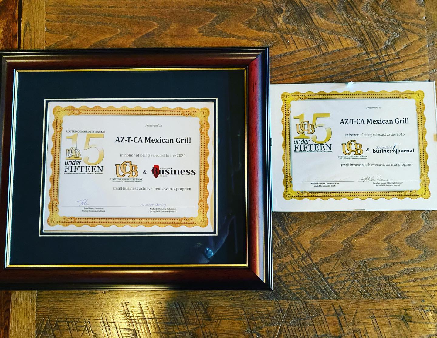 2015 and 2020 recognition from 15... - Aztca Mexican Grill | Facebook