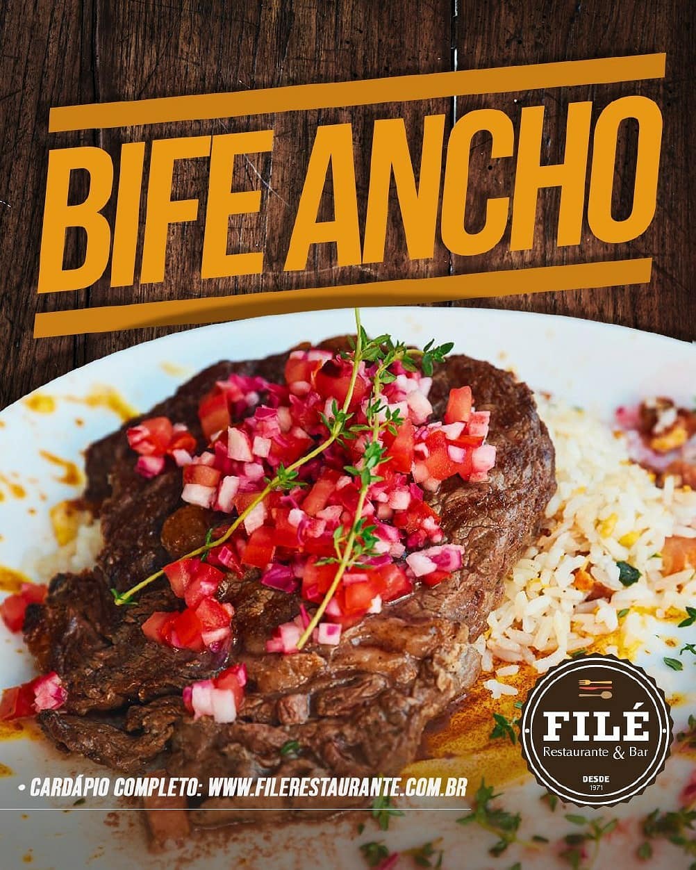 🥘 Bife Ancho: bife ancho, arroz... - FILÉ Restaurante & Bar