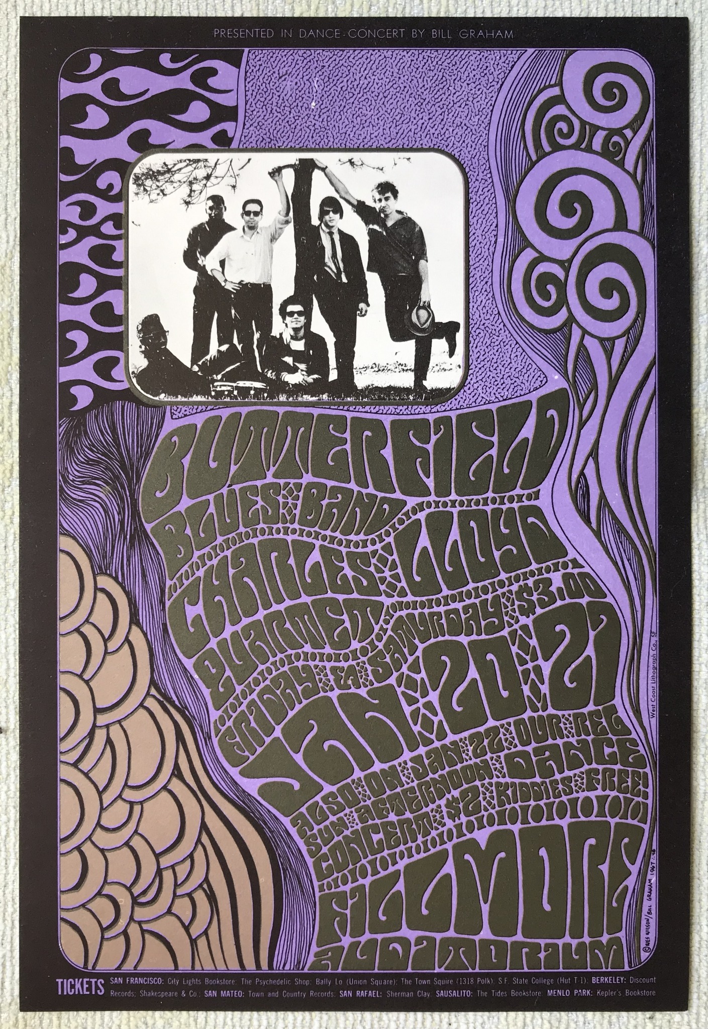 1967 Fillmore Auditorium poster for Paul Butterfield Blues Band