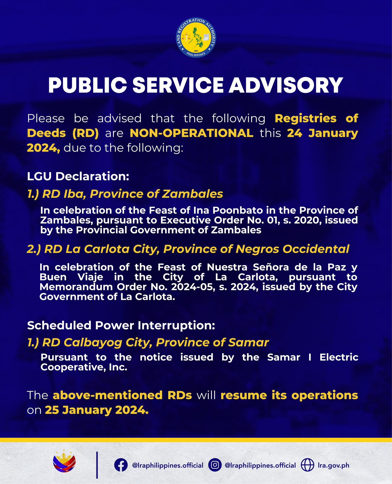 Land - PUBLIC SERVICE ADVISORY Please be advised that the following ...