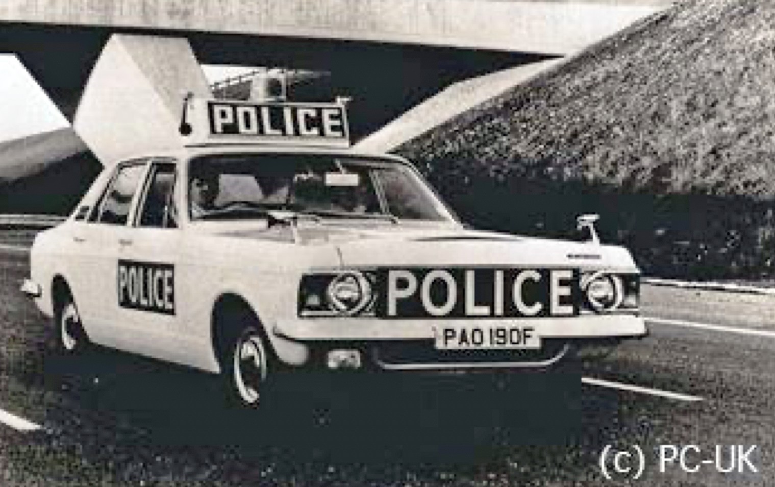1960s Ford Zephyr police cars on the M1 motorway