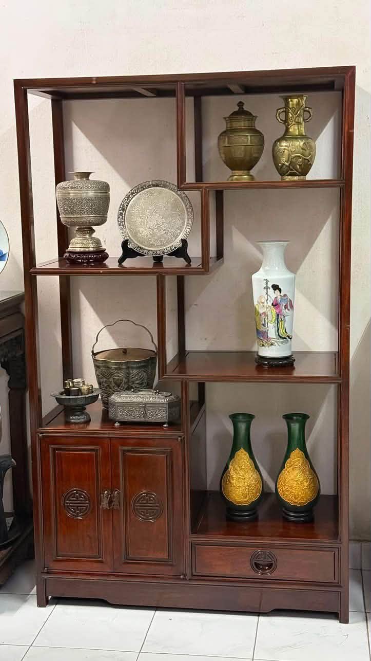 70年代愽古架／茶棚，花梨木（大果紫檀），有香味，很重，5尺x 3尺，榫