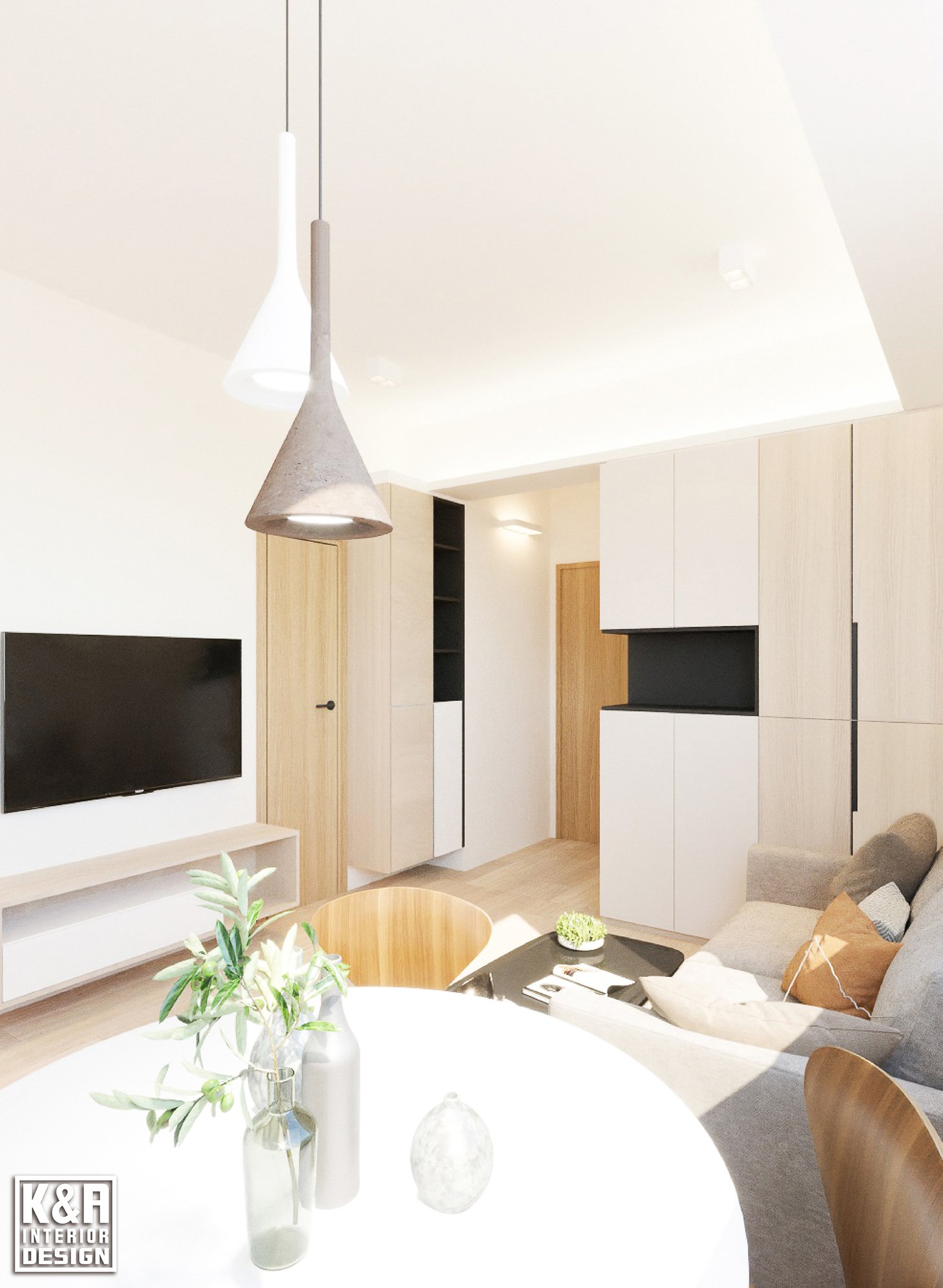 K&A Interior Design 高雅裝飾設計 - 🎯高雅設計重點: 琥珀黃+淺橡木色+薑黃色 客廳彩光位置+入牆櫃收納 隱藏式櫃子 ...
