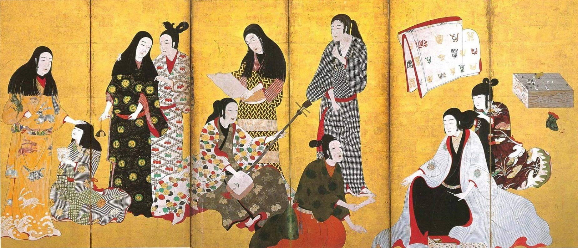 大和文華館 婦女遊楽図屏風【松浦屏風】(国宝.江戸前期?) 金箔地の大