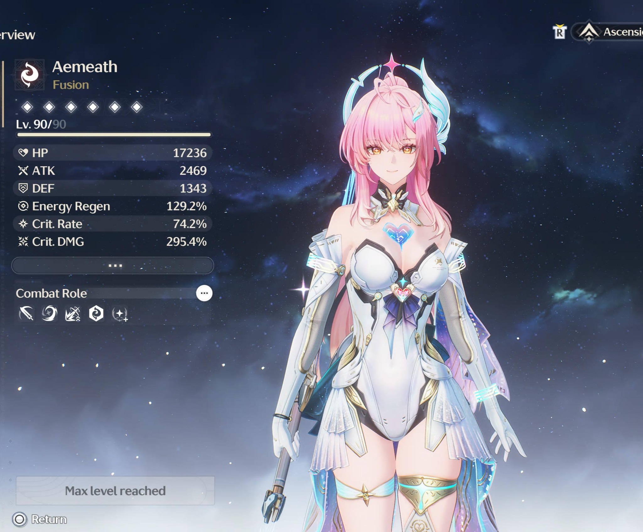 Aemeath's current stats and echoes in Wuthering Waves Cafe