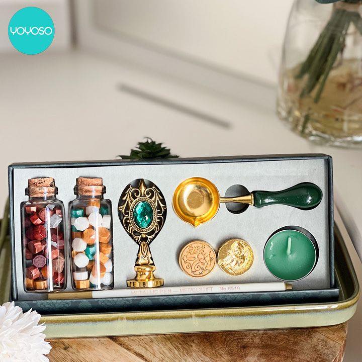 Kit Chauffe-Cire à Cachet Avec Cuillère - Outil DIY Pour Sceaux De Cire Vert Foncé
