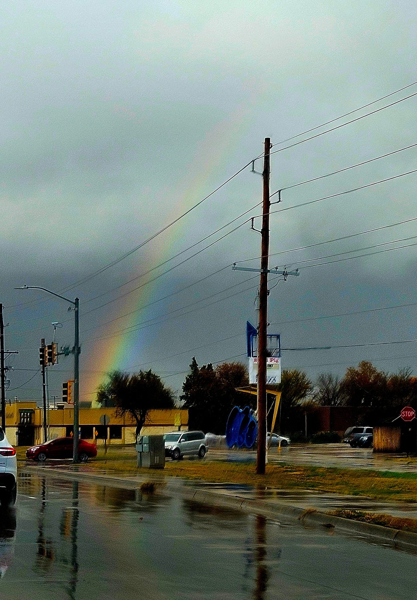 Rainbow appears after downpour in Salina
