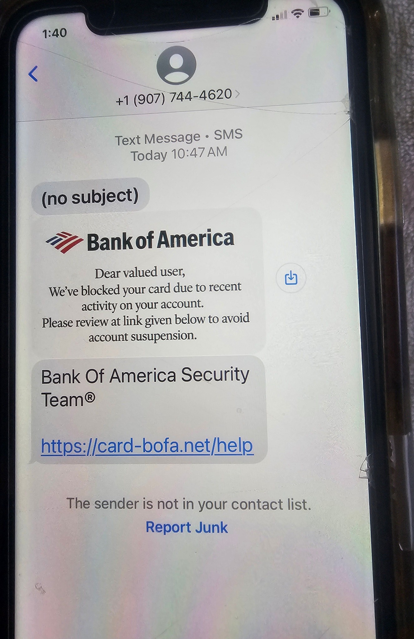 Beware of Bank of America scam text messages
