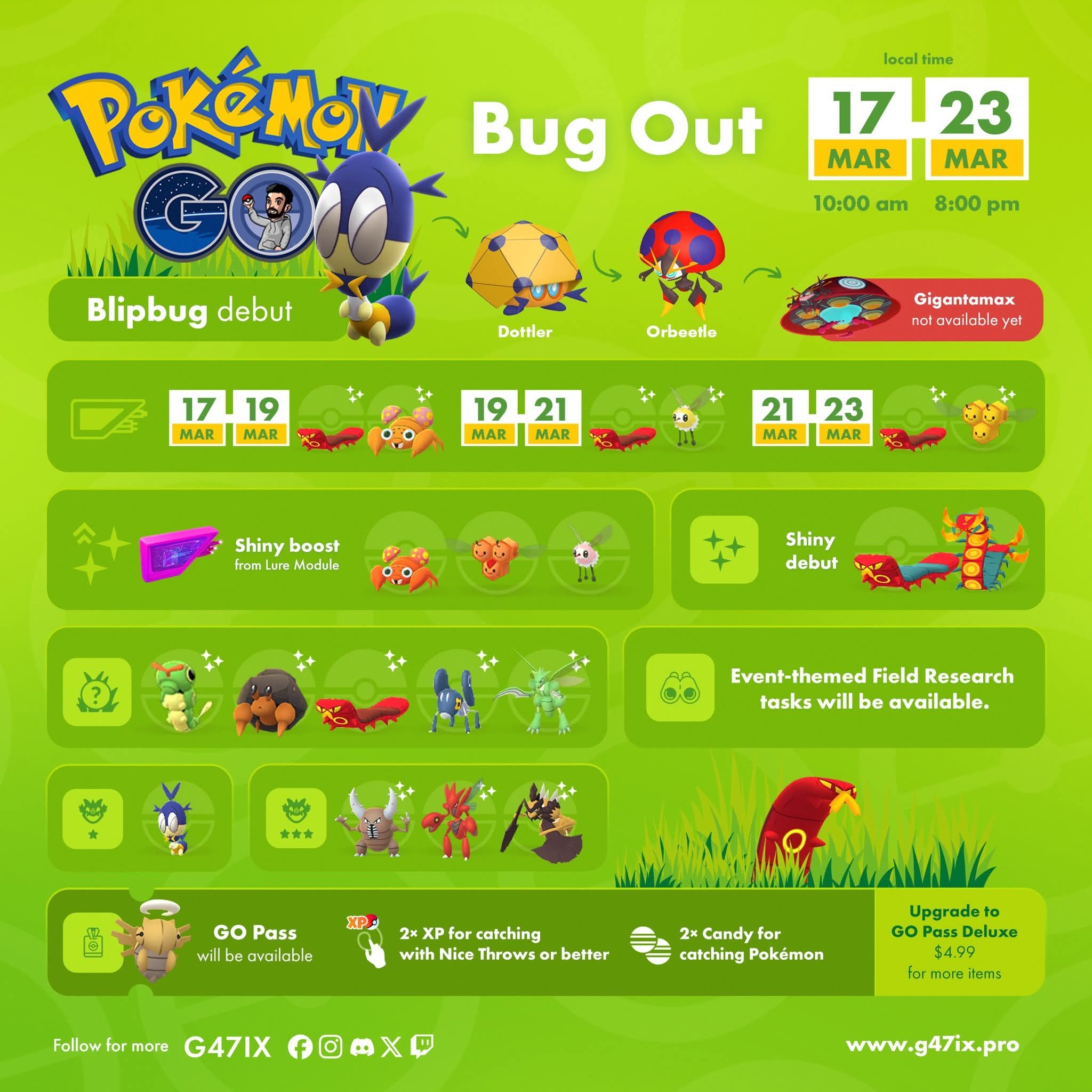 ポケモンGO pokemonGOシュリンク付き 🐛 Bug Out is coming to Pokémon GO! 🆕 Blipbug debuts ✨ Shiny