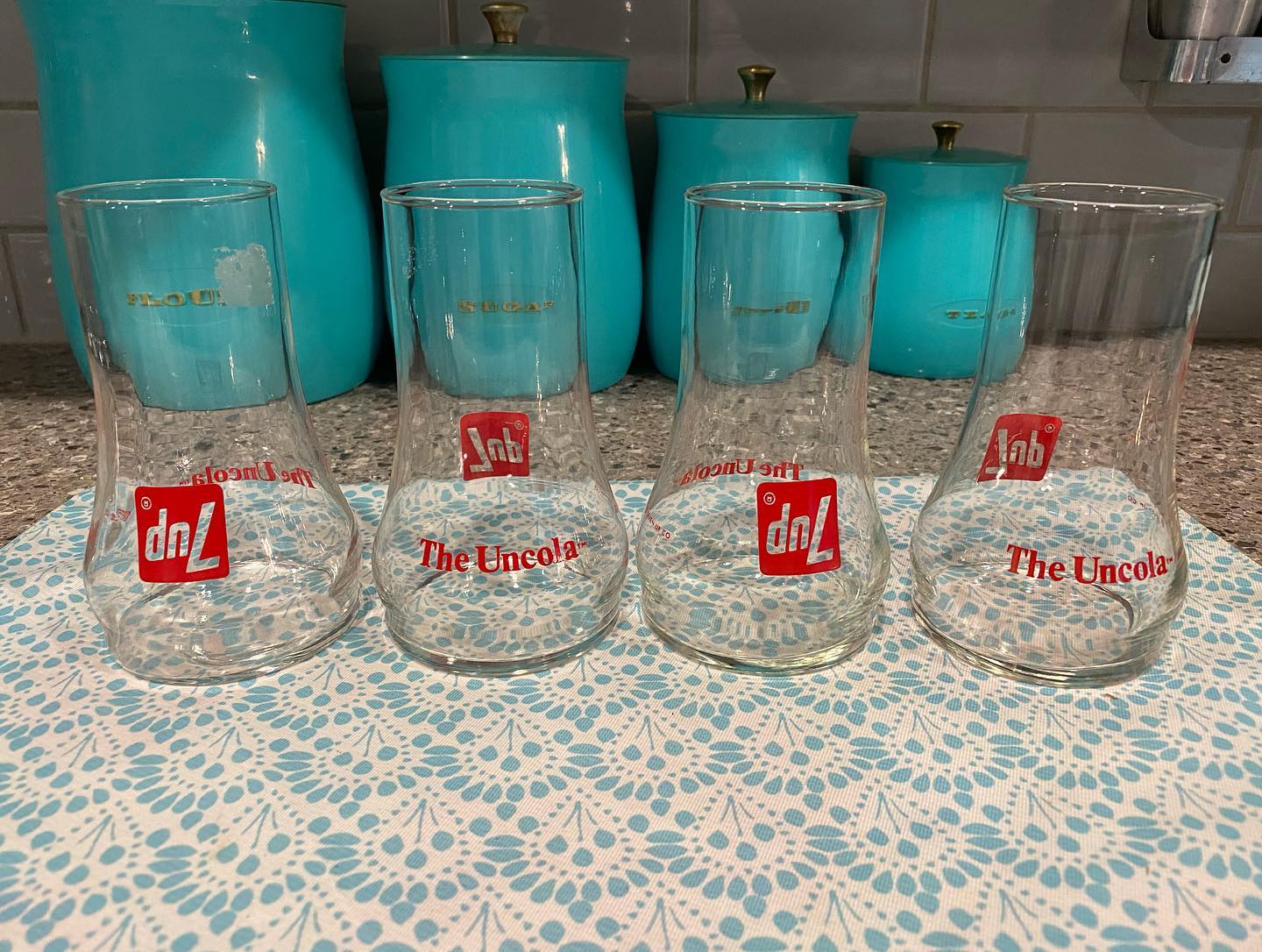 1970s “The Uncola” 7up Upside Down Glasses-Set of 4