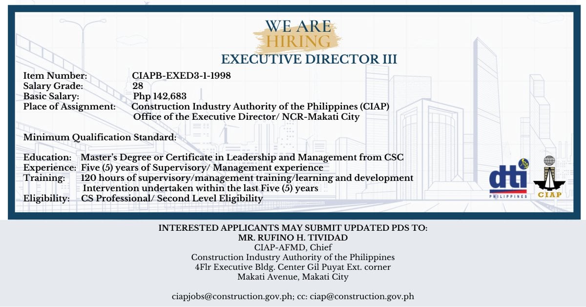 HIRING ALERT! The Construction Industry Authority of the Philippines ...