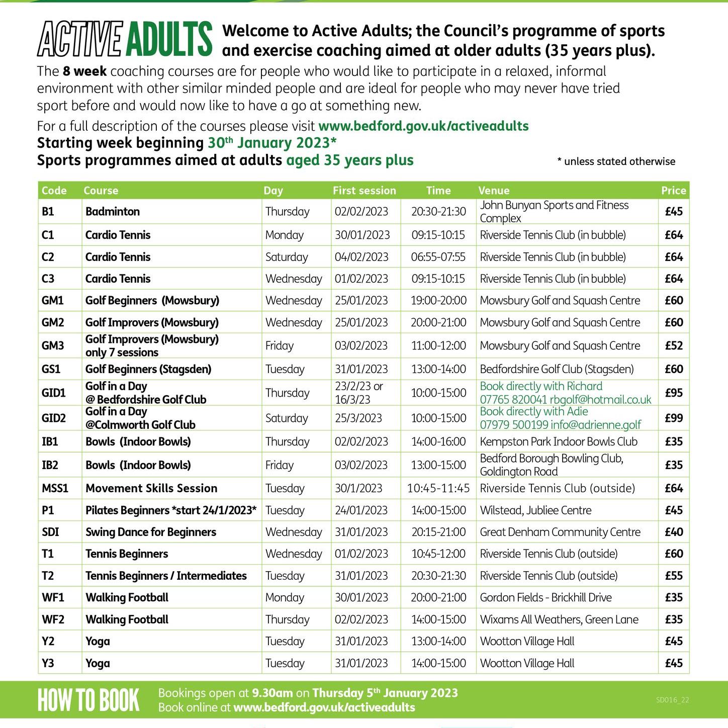Bedford Borough Council - Active Adult courses are now available for ...
