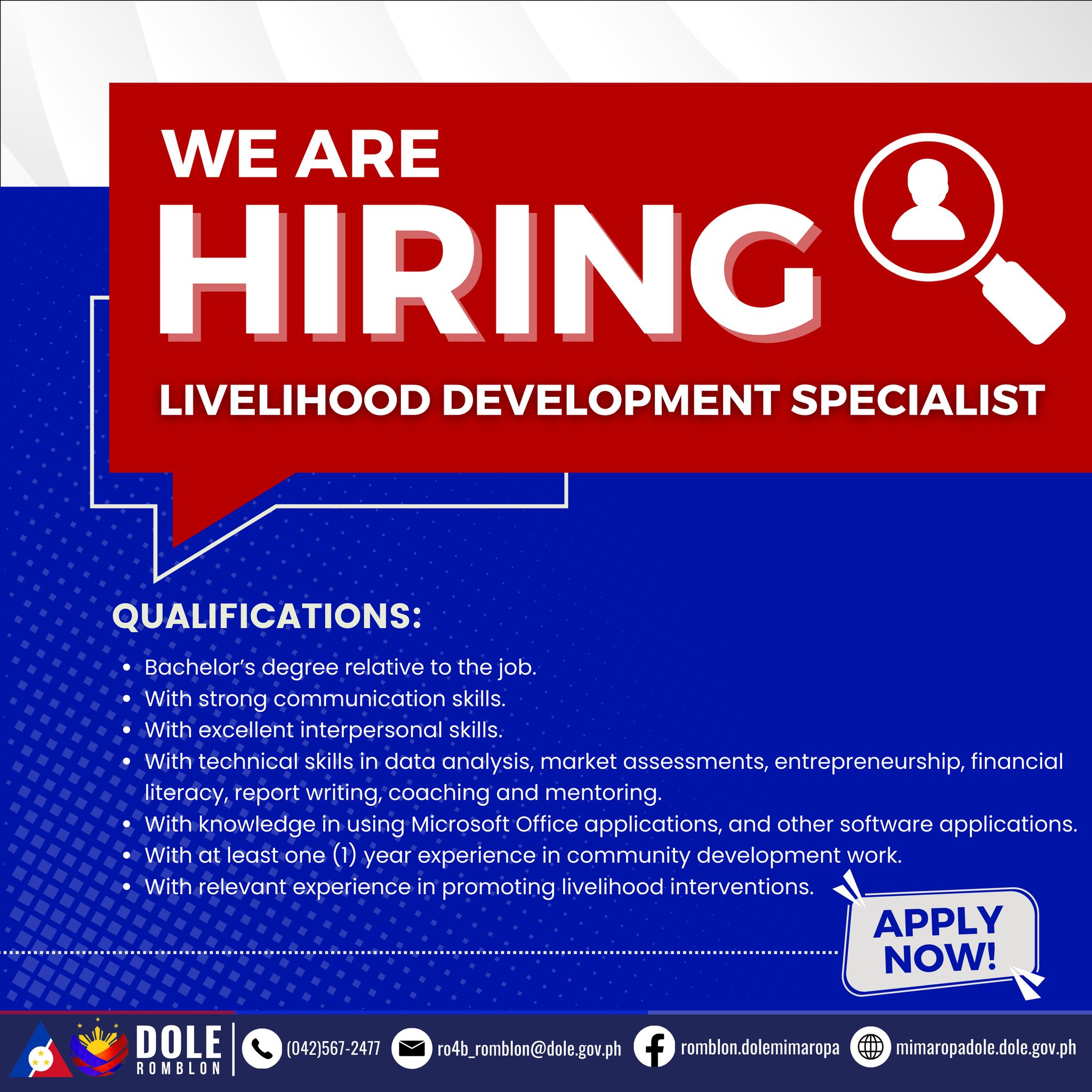 DOLE - Qualification Requirements for Livelihood Development Specialist ...