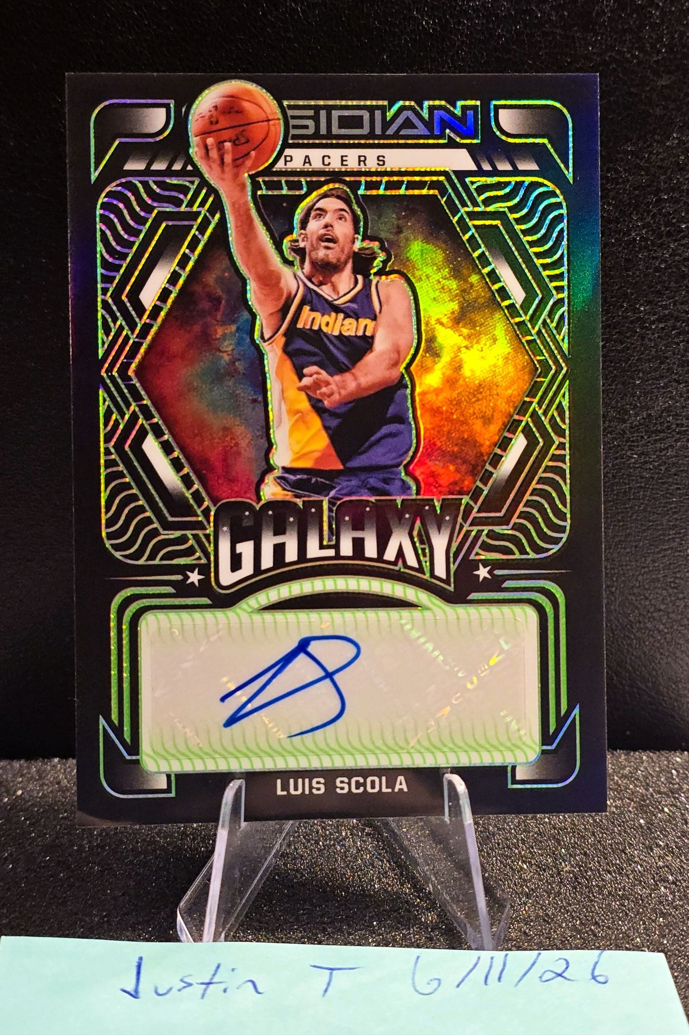 2021-22 Panini Obsidian Luis Scola Galaxy Electric Etch Green Auto 
