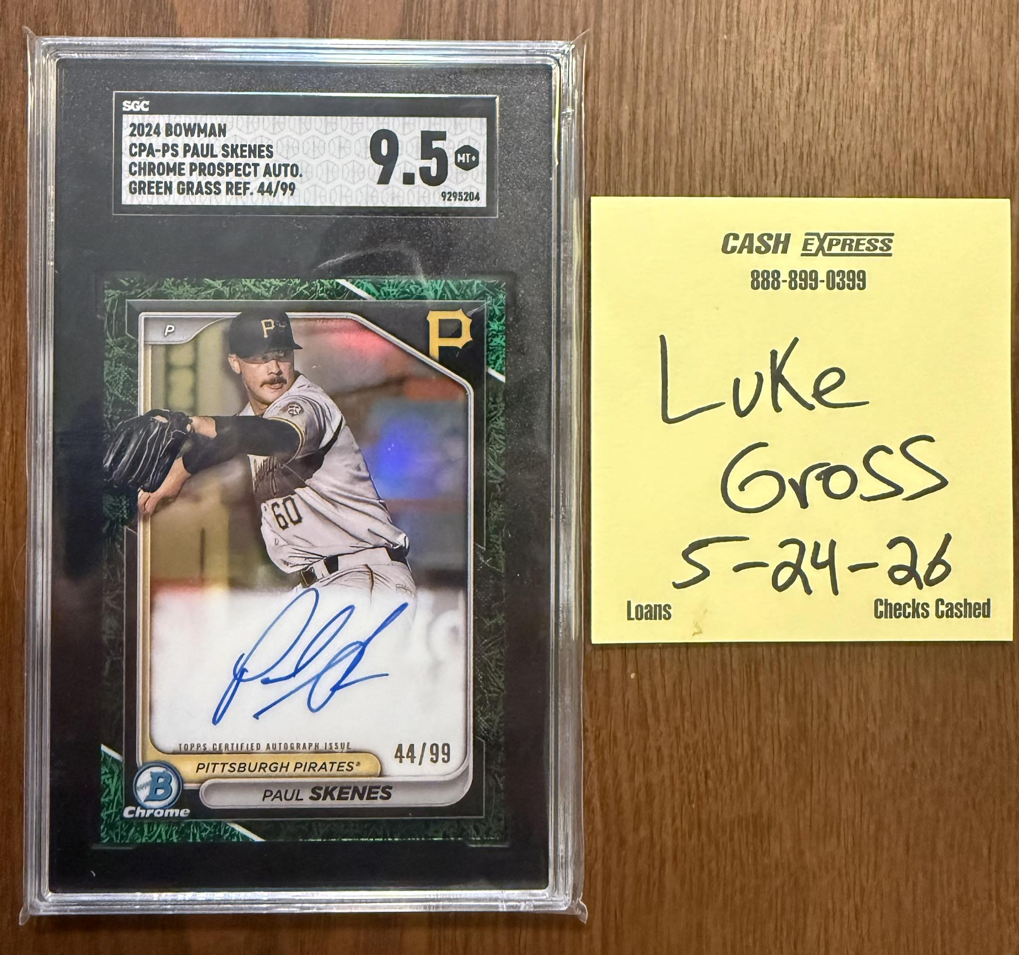 Paul Skenes 2024 Bowman Chrome Green Grass Recractor Auto /99 SGC 