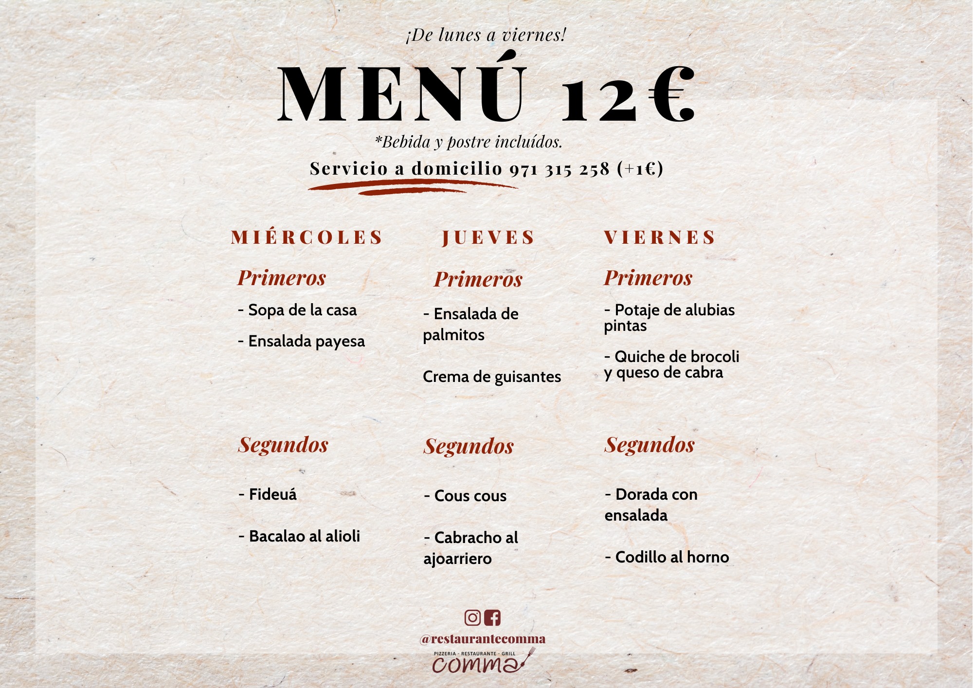 👩‍🍳 ¡Regresa el menú de la semana! ⬇️ - Restaurante Comma