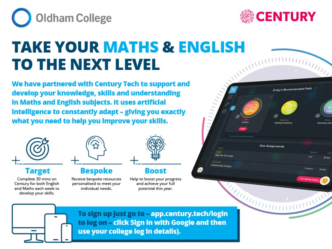 Oldham College - CENTURY TECH: HAVE YOU LOGGED ON? | Our... | Facebook