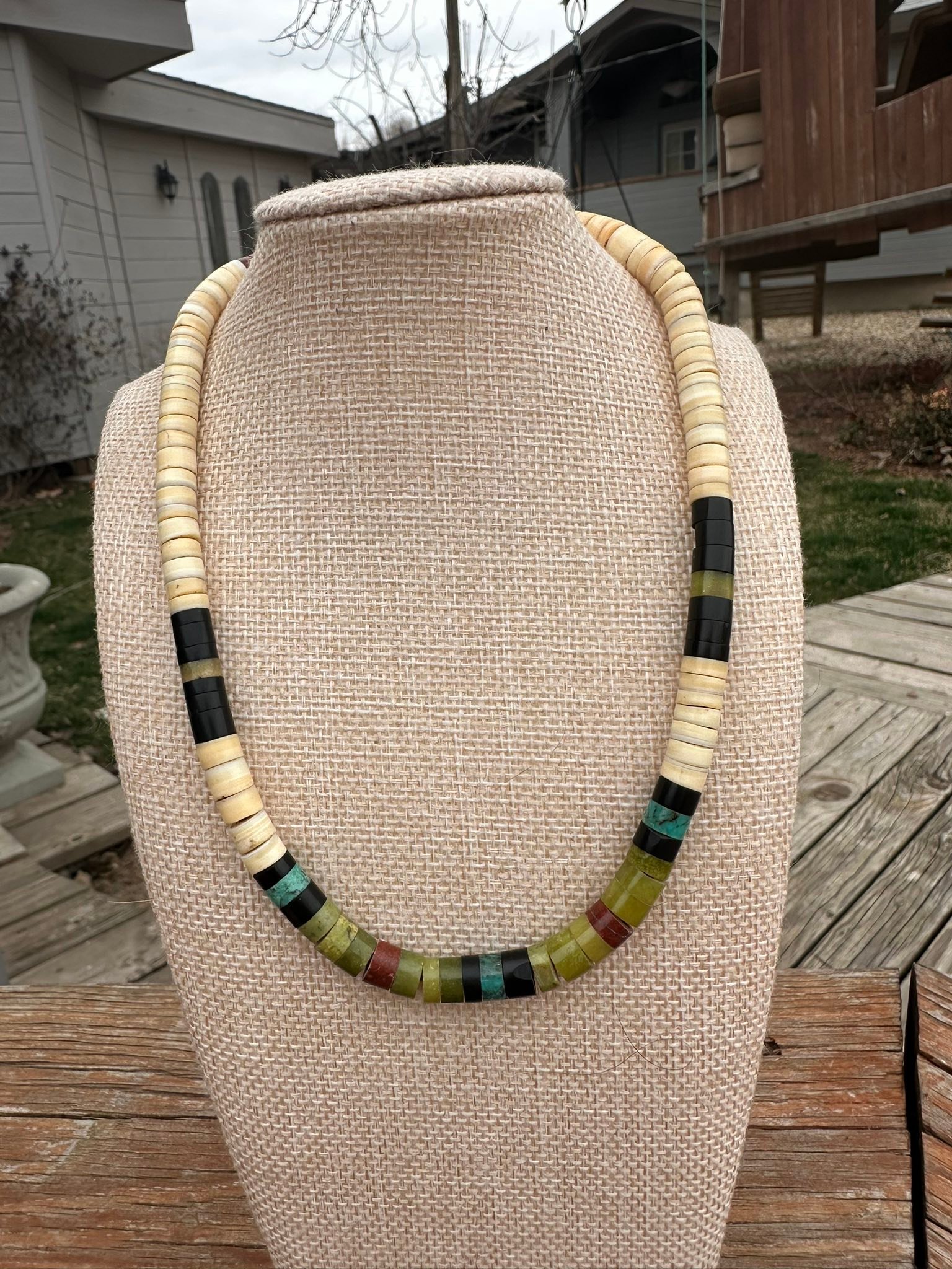 Santo Domingo Pueblo Ombre Heishi Necklace by Ramona Bird Calabaza 