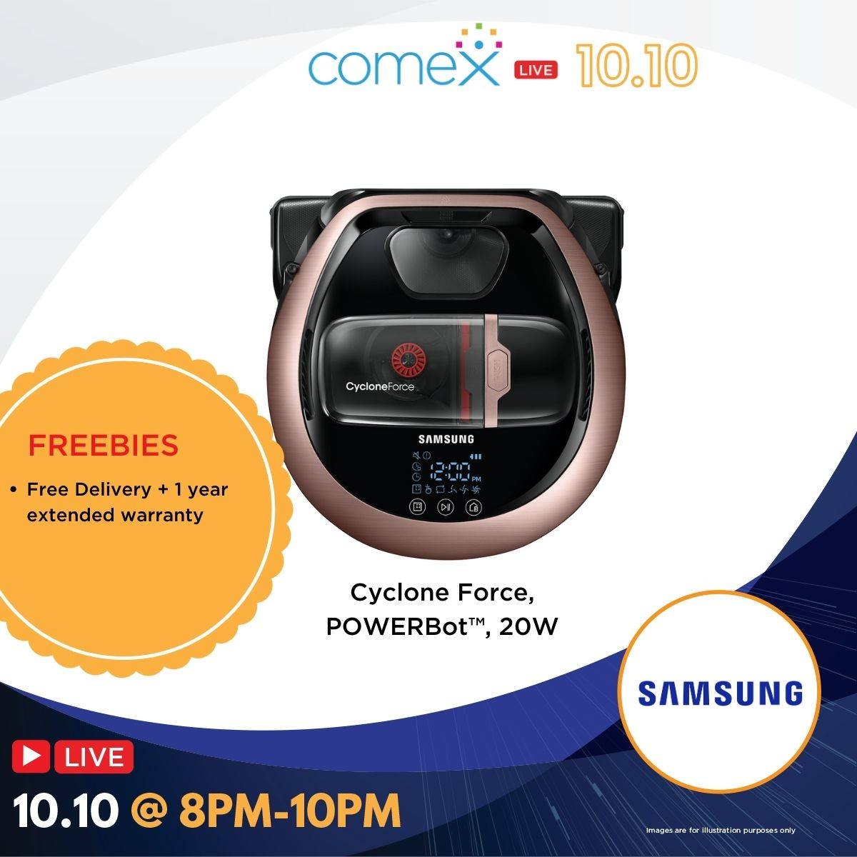 Samsung Cyclone Force, POWERBot™, 20W Self-Cleaning Soft Action