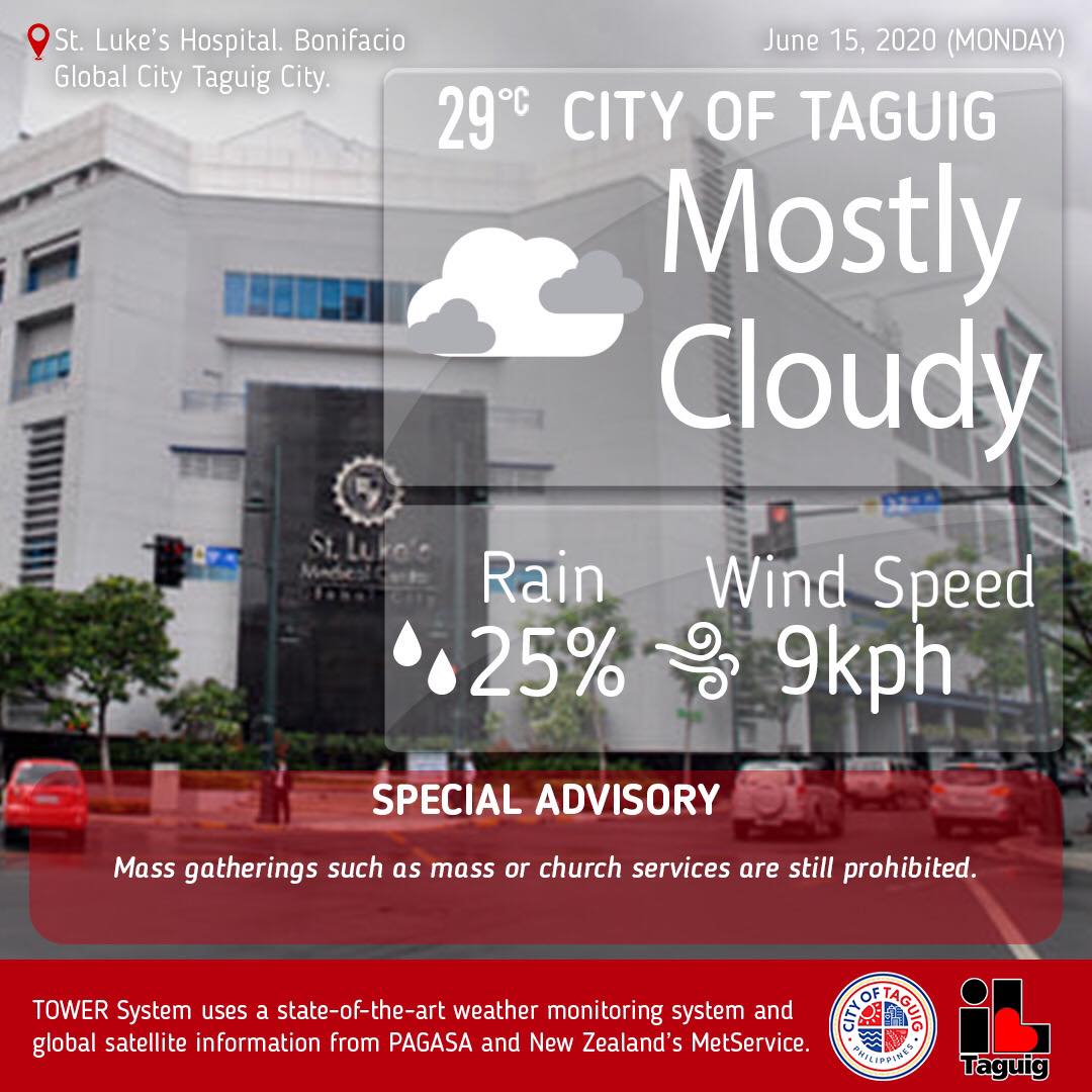 I Love Taguig - WEATHER UPDATE June 15, 2020 The City of Taguig can ...