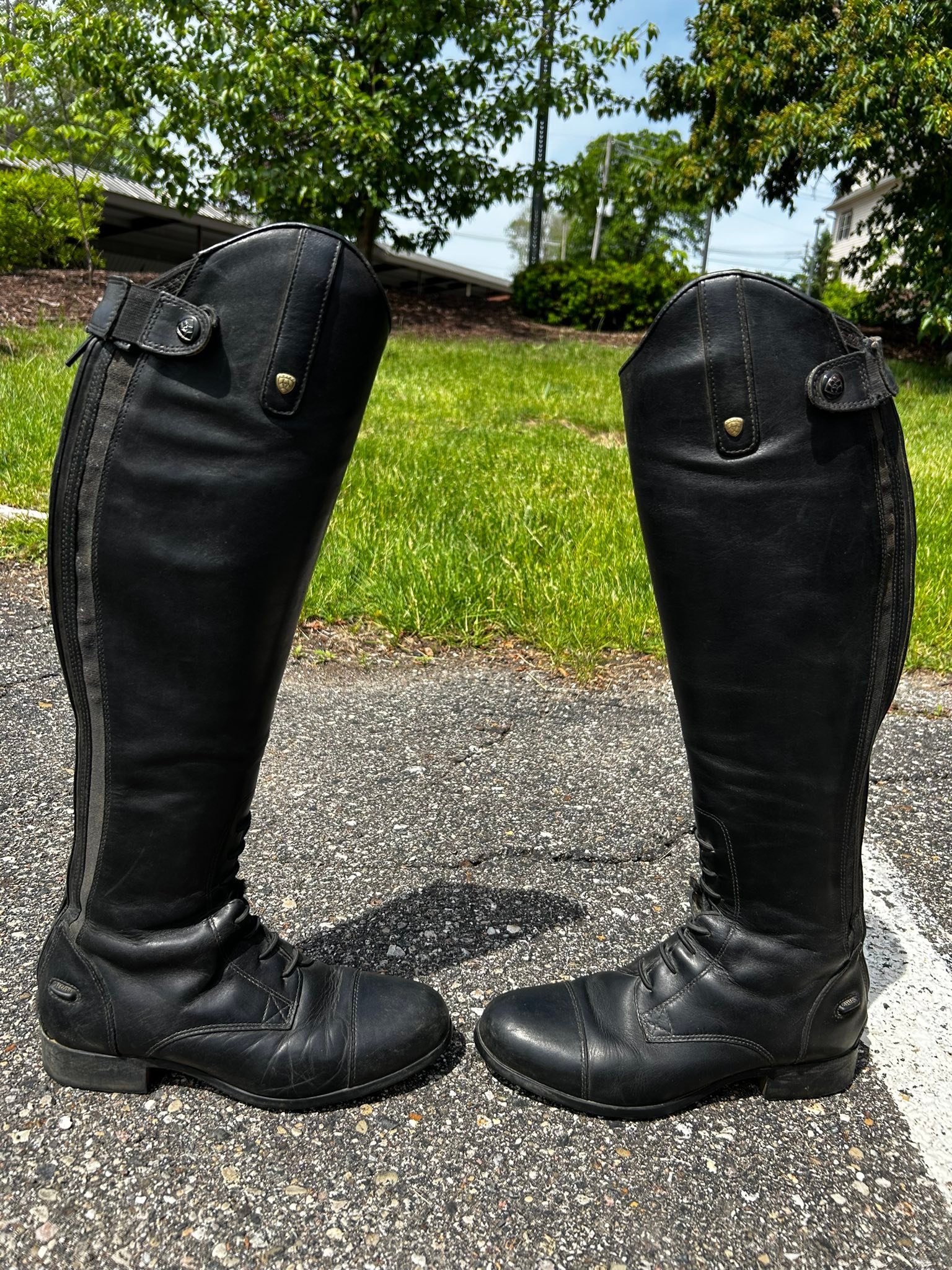 tuffrider ladies belmont dress boot Equestrian Boots Black Leather Tall Riding 8.5 Regular 3091 Full rear zipper, top snap flap and elastic side gusset are in excellent condition. Full-grain leather finish Spur rests group-595f