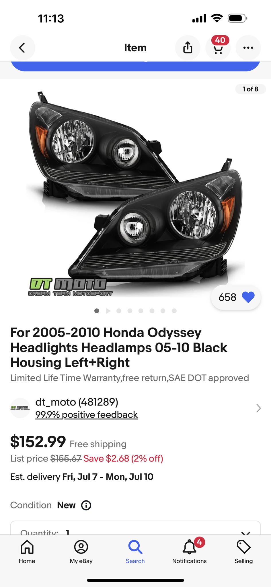 Right Side Xenon Headlight For 2011-2013 Honda Odyssey EX-L LX Touring – Direct Fit