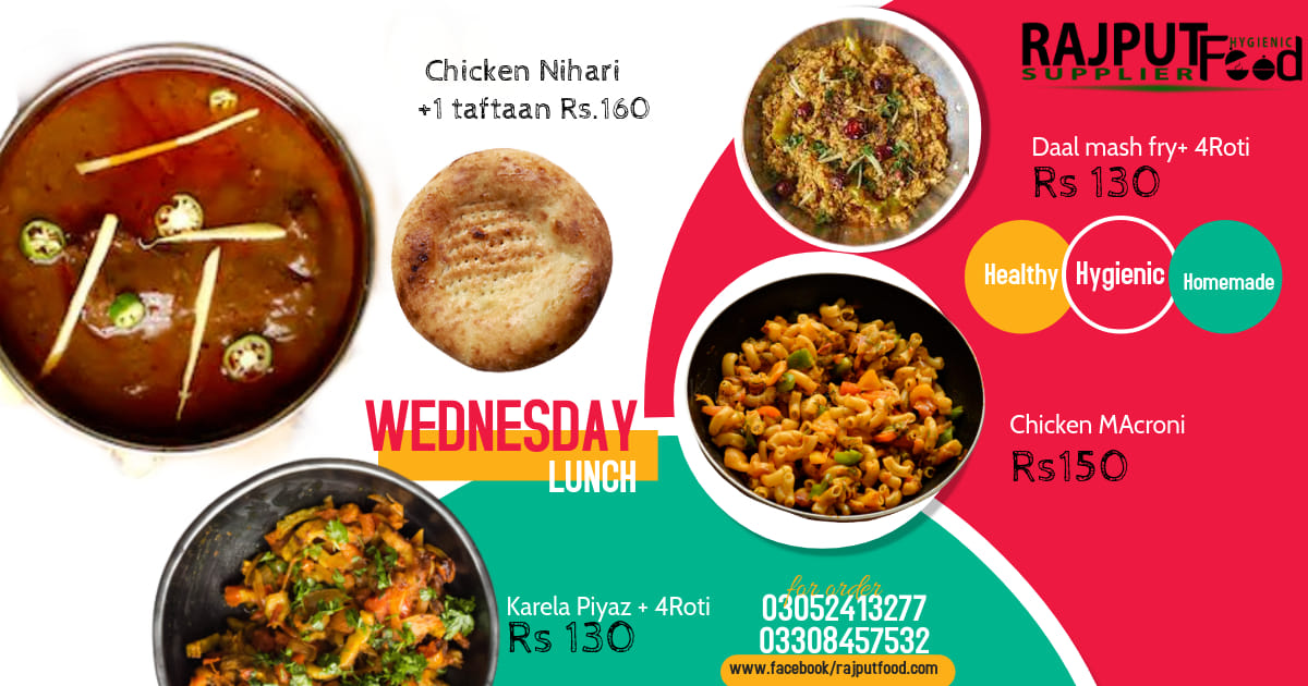 Rajput - WEDNESDAY LUNCH MENU Note: Place your order 1 day before and ...