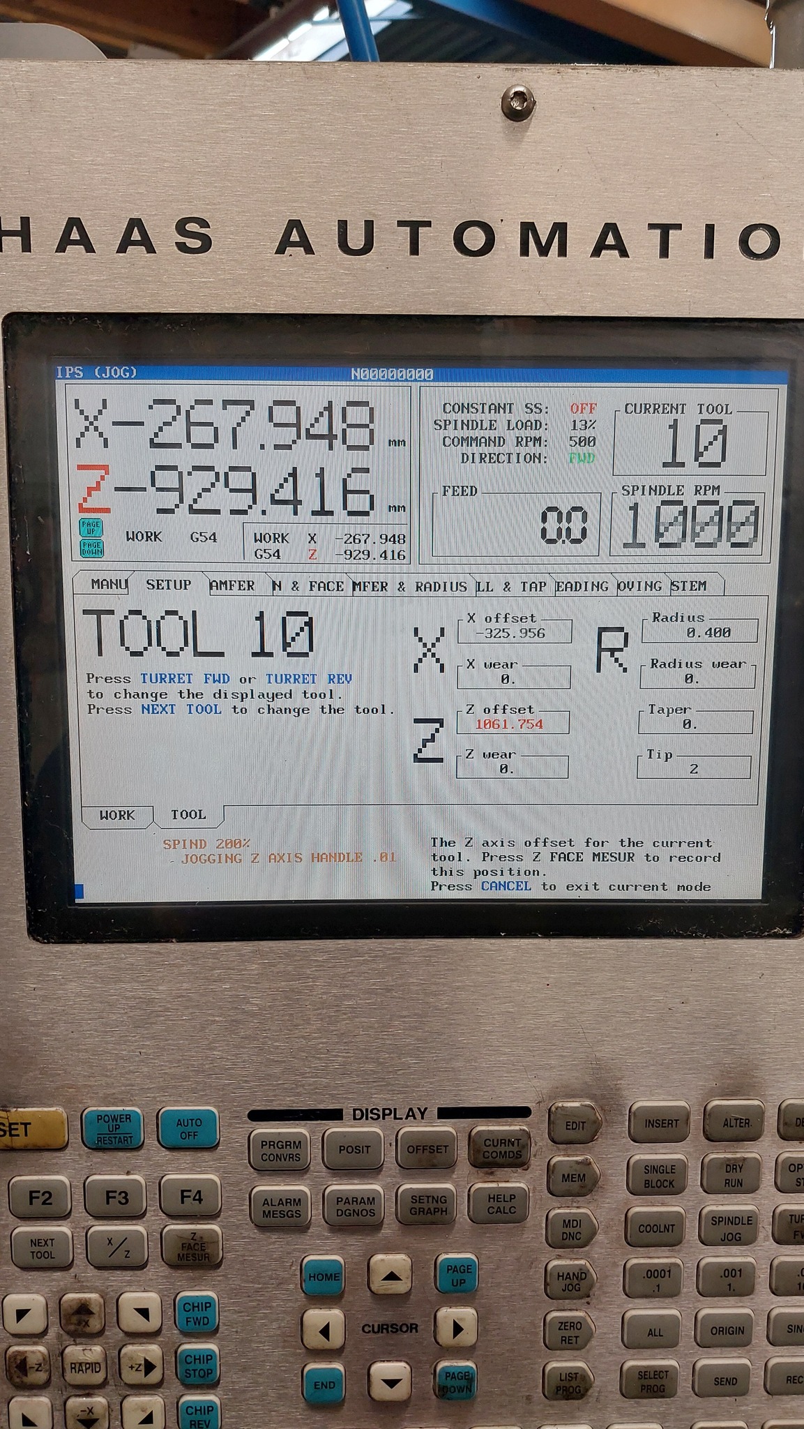 Haas TL-1 X-axis overtravel and restricted zone fault