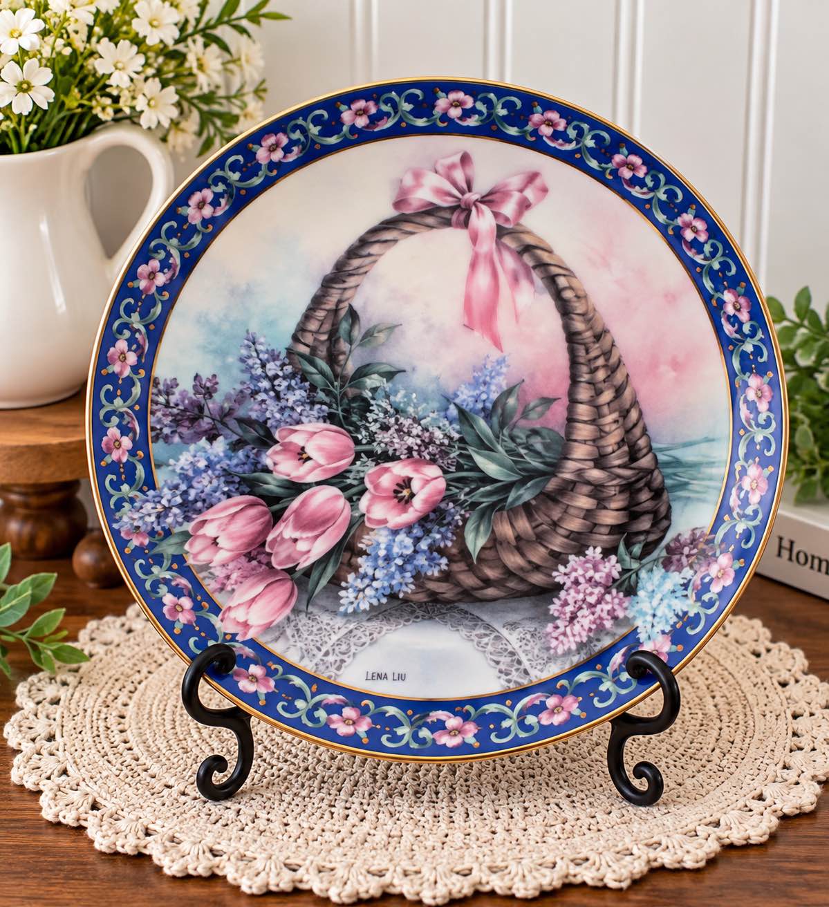 LENA Lili フラワーアートヴィンテージラグ　177×132 Beautiful vintage 1992 W.S. George Fine China collector plate