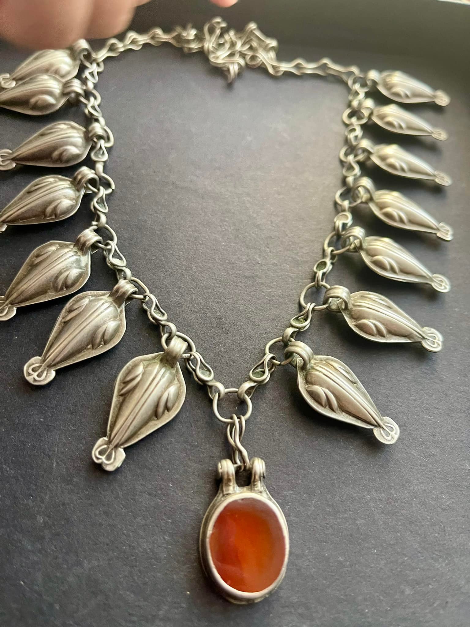 Antique silver Turkmen necklace with carnelian