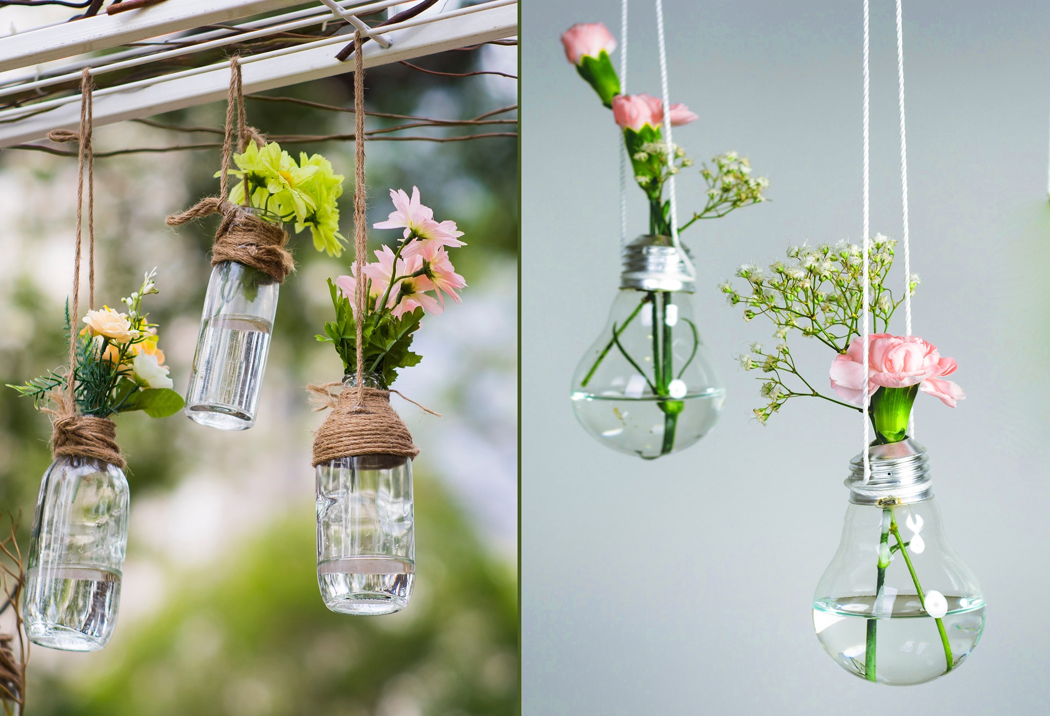DIE WELT DER VASEN: #3 Hängevase🏺 Hängevasen sind auf jeden Fall ein Highlight – der Kreativität sind hier keine Grenzen gesetzt. Ob aus alten Glühbirnen, Gläsern o.Ä., mit Blumen und Deko kann