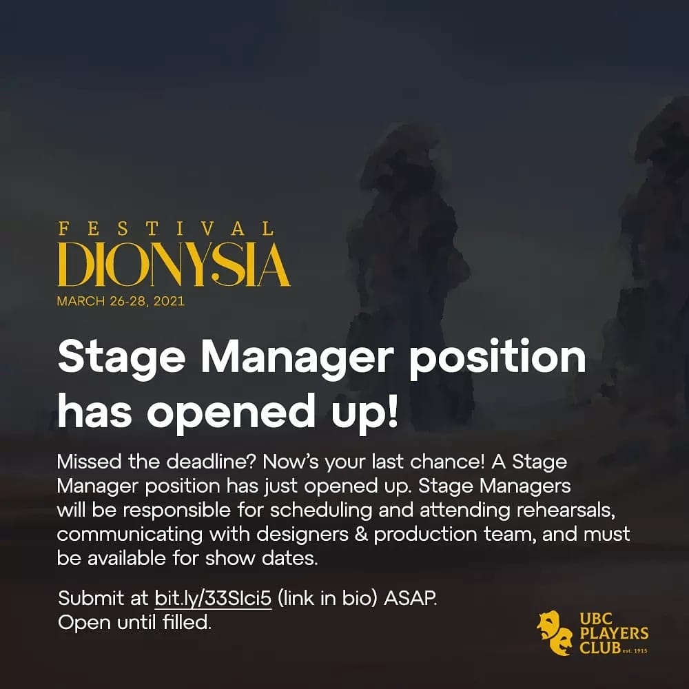 😱 STAGE MANAGER POSITION NOW OPEN!... - UBC Players Club