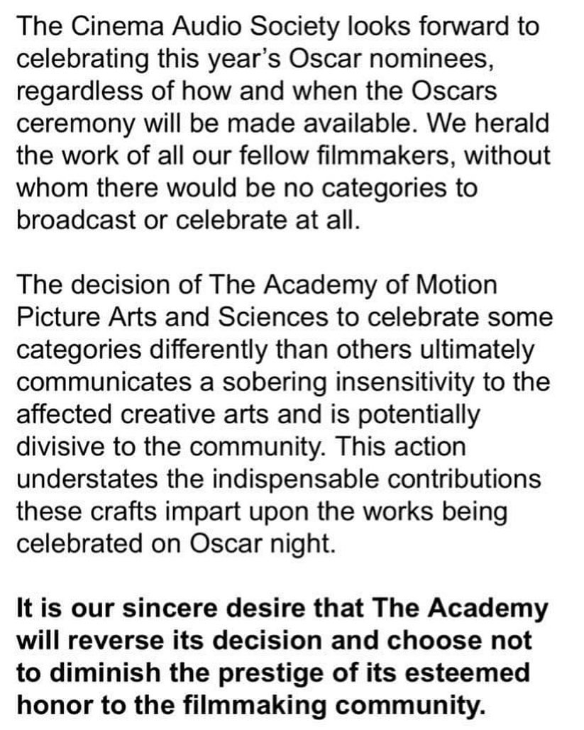 344 Audio - The award for Best Sound will now not be...