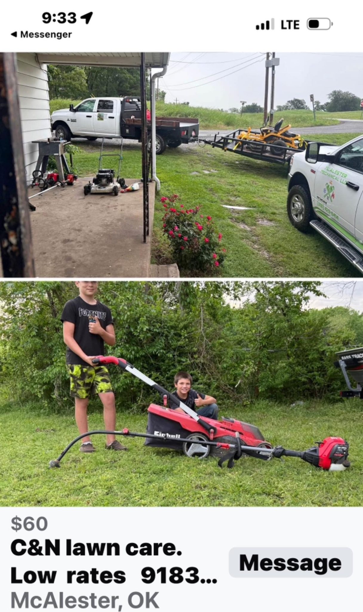 Lawn mowing services in Indianola, Oklahoma