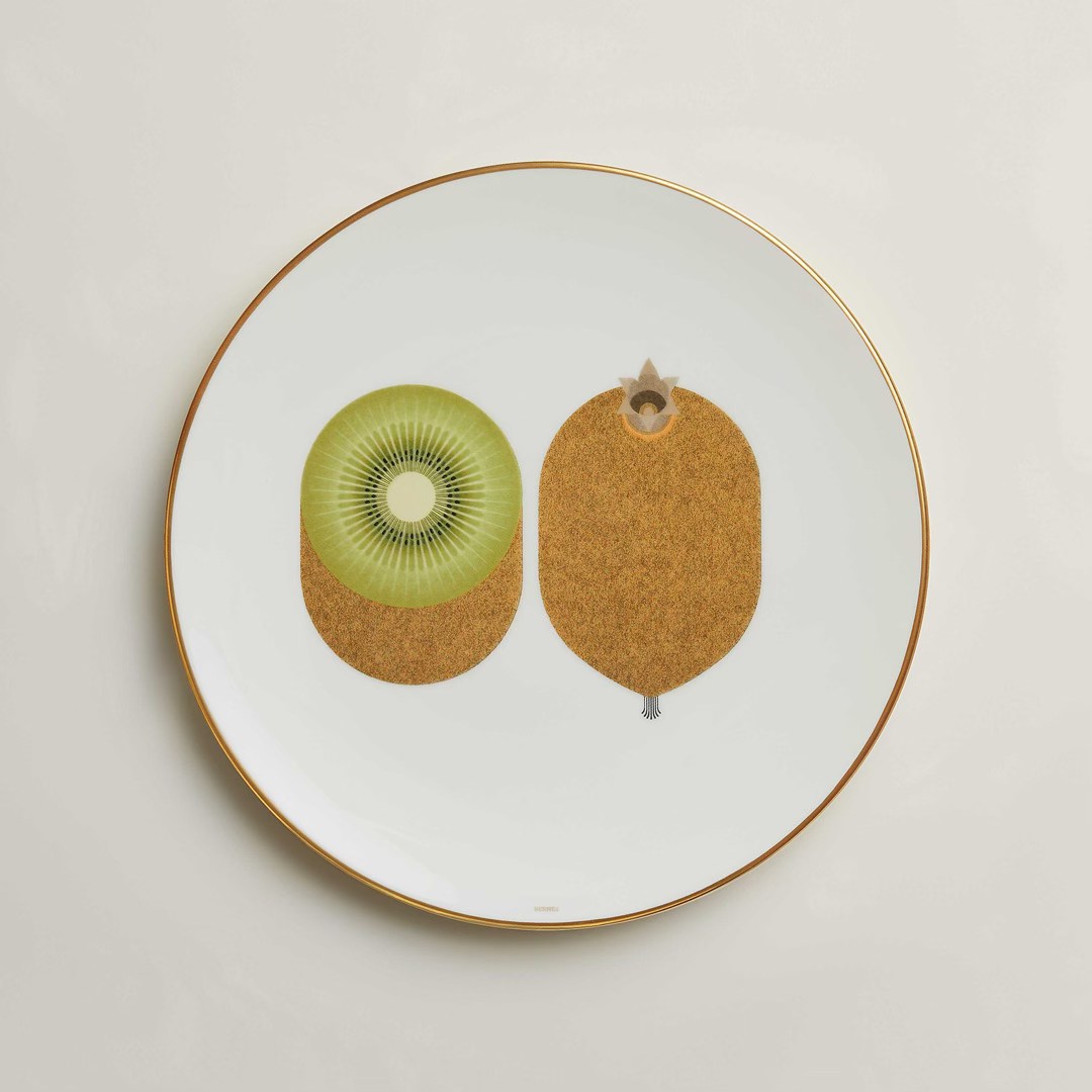 HERMES プレート キウイ フルーツ柄 An illustration of the kiwi dessert plate from Hermès' tableware