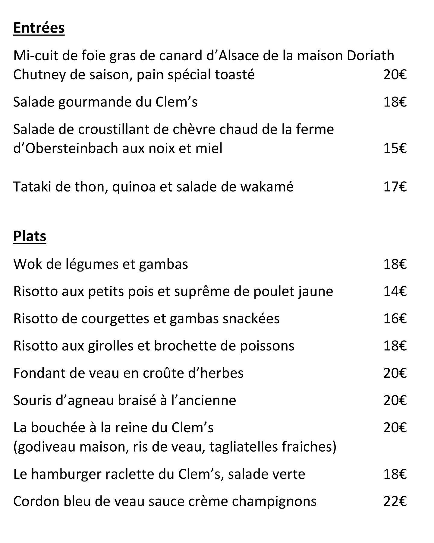 Restaurant Le Coq En Pâte Haguenau Menu