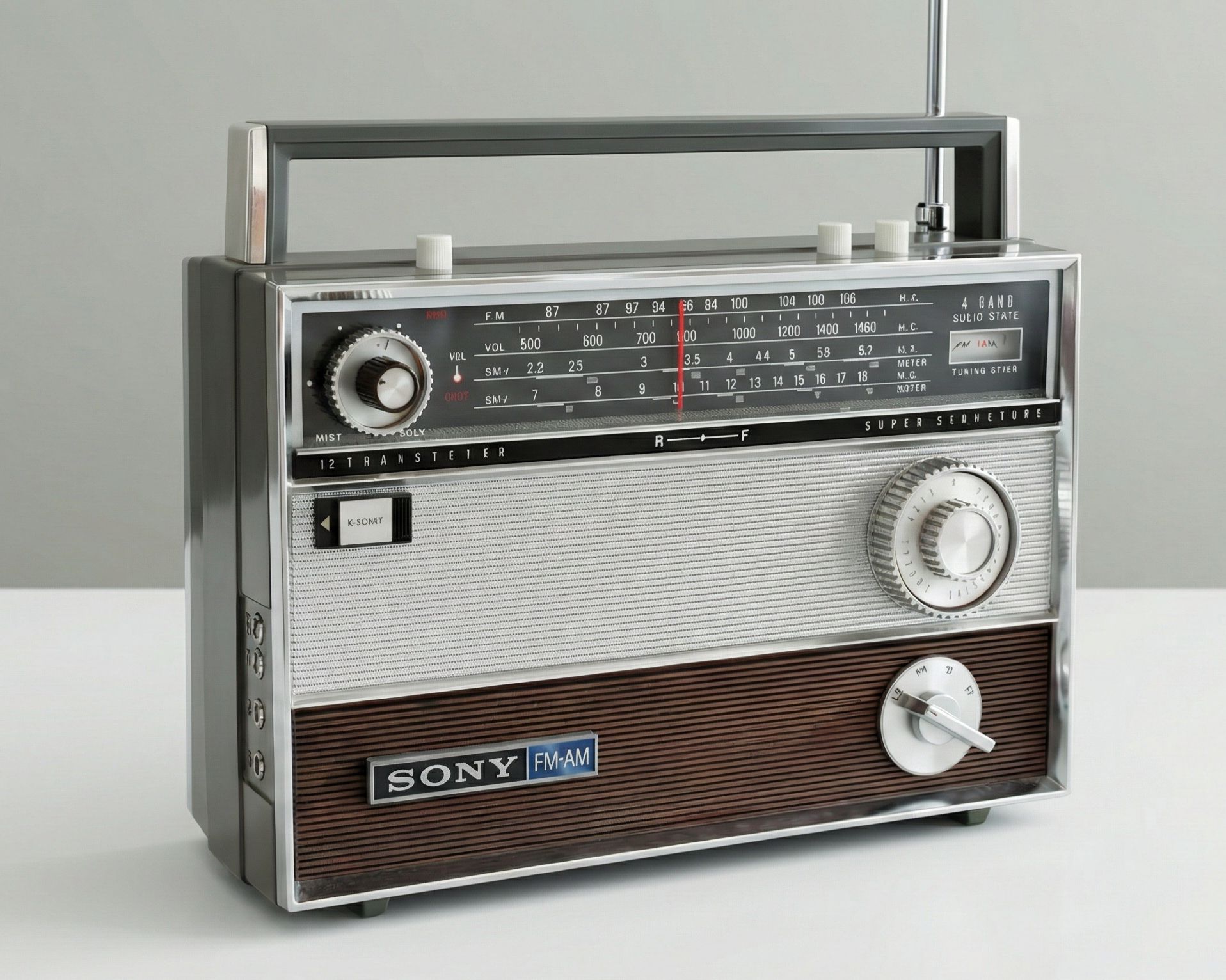 Sony TFM-1000W 4-band solid-state transistor radio.